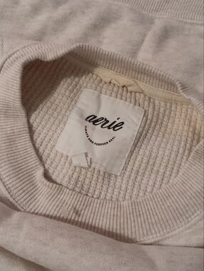 aerie Ivory Textured Knit Sweatshirt